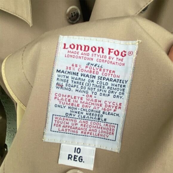 London Fog Trench Coat Size 10 Beige Plaid Double-Breasted - Picture 4 of 12